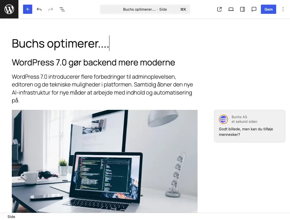 rediger wordpress side